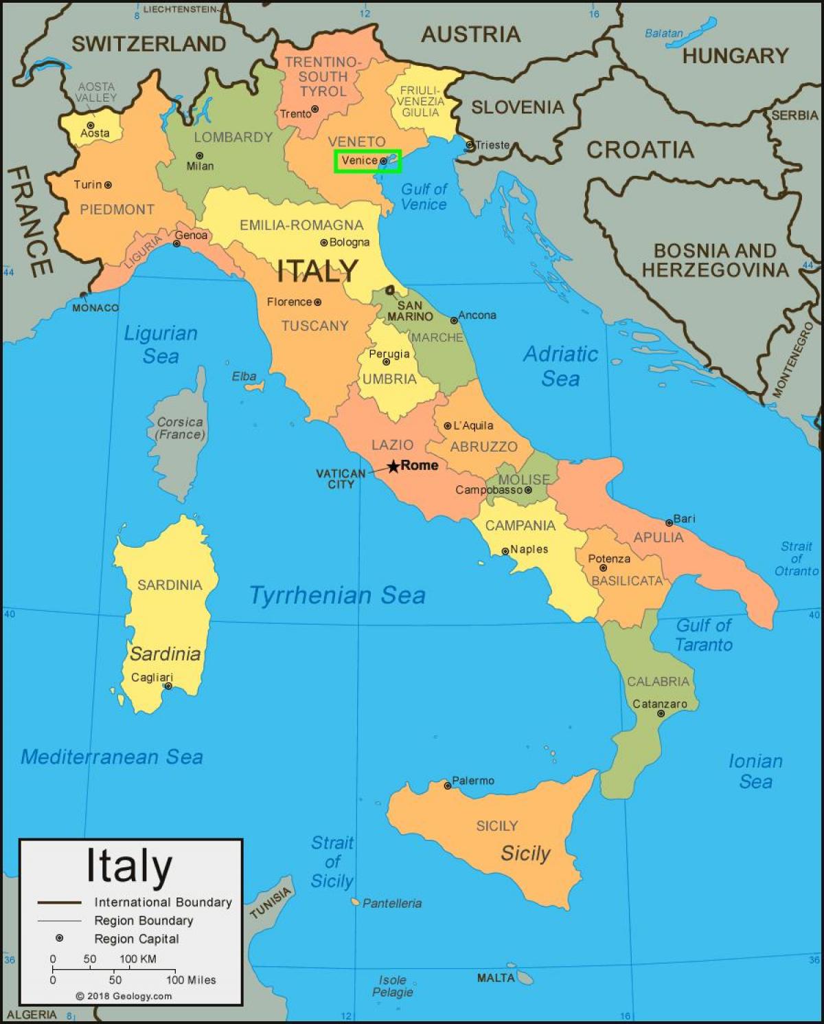 map of Venice and italy