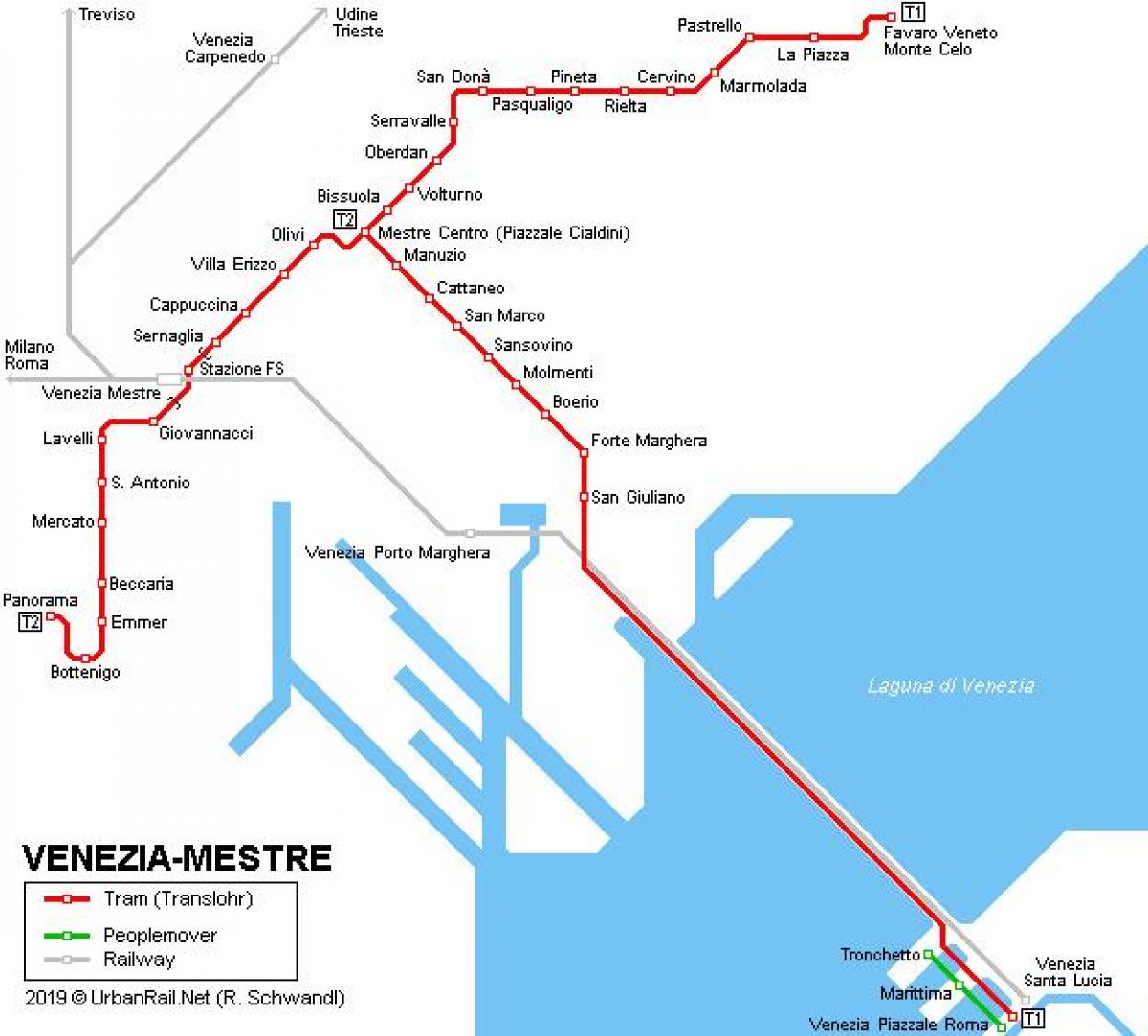 Train stations in Venice italy map - Venice railway station map (Italy)